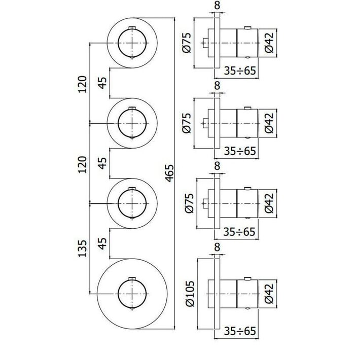 MDE019CR Paffoni modular box  Зовнішня частина до термостата на 3 вих, вертик./горизонт. установка,хром (1 сорт)