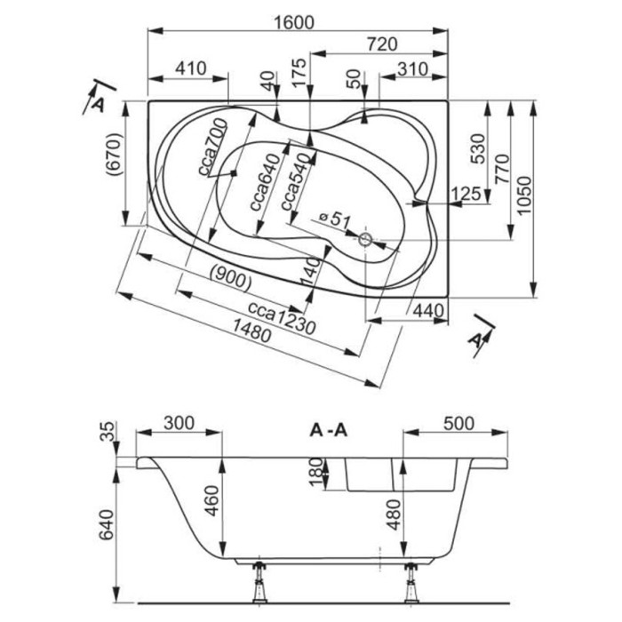 VPBA163MEL3LX-04 Melite Ванна 160x105 лівостороння з панелю VPPP16009FP3 +VPSET007 ніжки, біла (1 сорт)