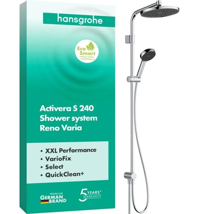 28074000 HG Activera S Душова система Showerpipe 240 1jet EcoSmart Reno Varia, хром (1 сорт)