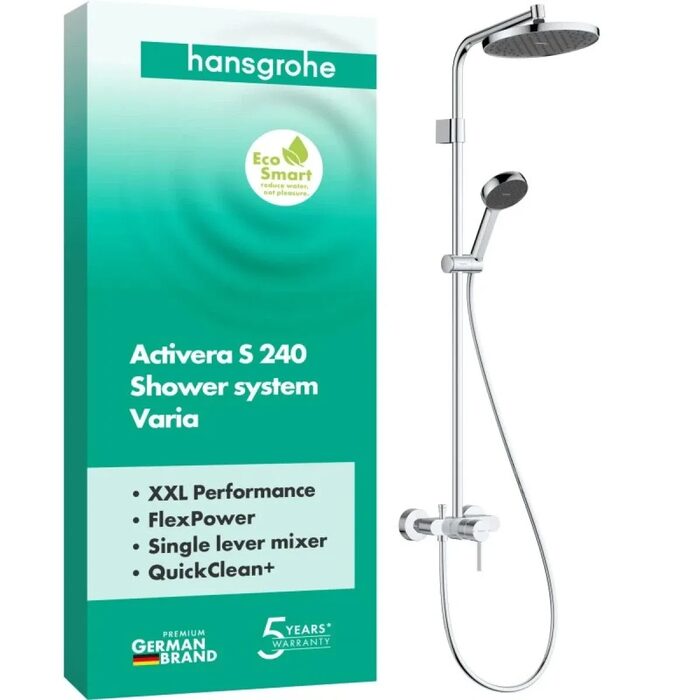 28875000 HG Activera S Душова система Showerpipe 240 1jet EcoSmart з одноважільним змішувачем Varia, хром (1 сорт)