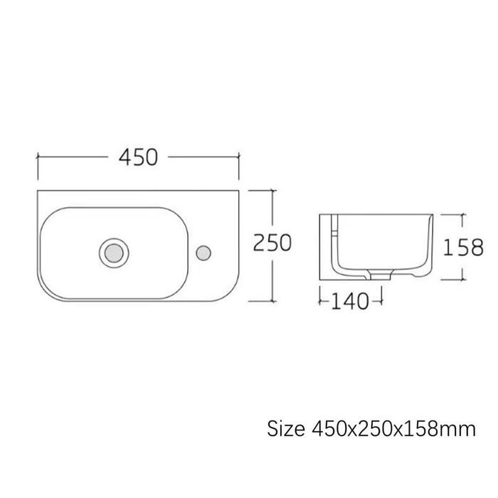 450250R Do It Раковина підвісна/меблева 450х250 см, 1 отвір під змішувач справа, білий глянець (1 сорт)