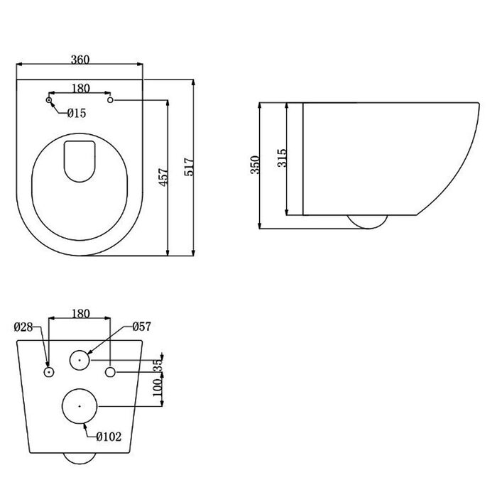DUN30201111W Universal Підвісний безобідковий унітаз з кришкою soft-close та Vortex Flush, білий (1 сорт)