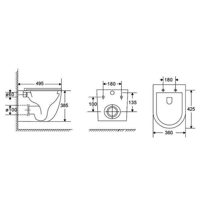 DUN0930111W Unda Унітаз підвісний 495x360x390mm з кришкою soft-close, Vortex Flush, білий глянець (1 сорт)