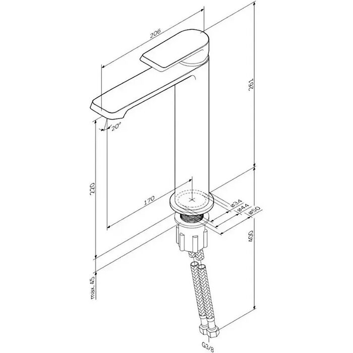 F9H92000 Flash, змішувач для умивальника високий, хром (1 сорт)