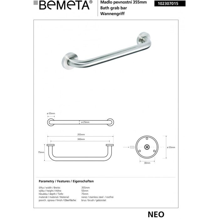 Поручень 30 см Neo (102307015), Bemeta