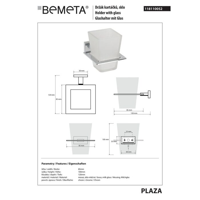 Стакан з тримачем Plaza (118110052), Bemeta