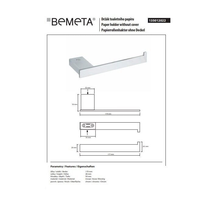 Тримач для туалетного паперу Via (135012022), Bemeta