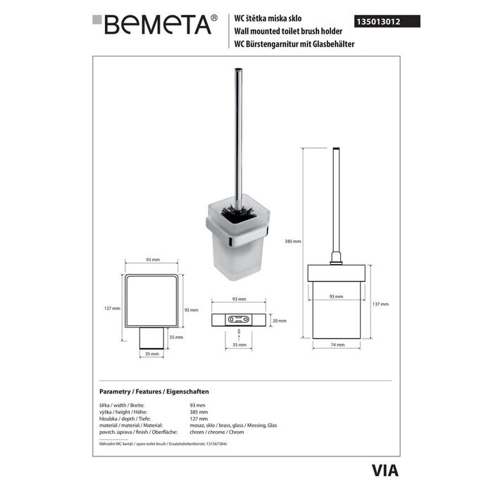 Щітка для унітазу з тримачем  VIA 135013012  Bemeta Чехія