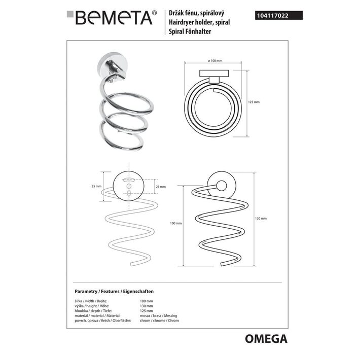 104117022 OMEGA:тримач фена  Bemeta