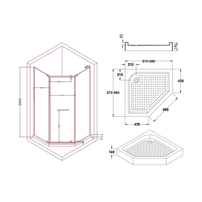 Душова кабіна Lidz Dozorca SC90x90.CRM.LOW.TR, скло прозоре 6 мм