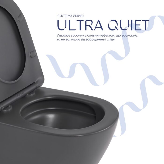 Унітаз підвісний Robin Ultra Quiet 490×365×325 мм, Anthracite, з сидінням Slim Duroplast / Soft-close / Quick Release QT13332381АSAN Qtap