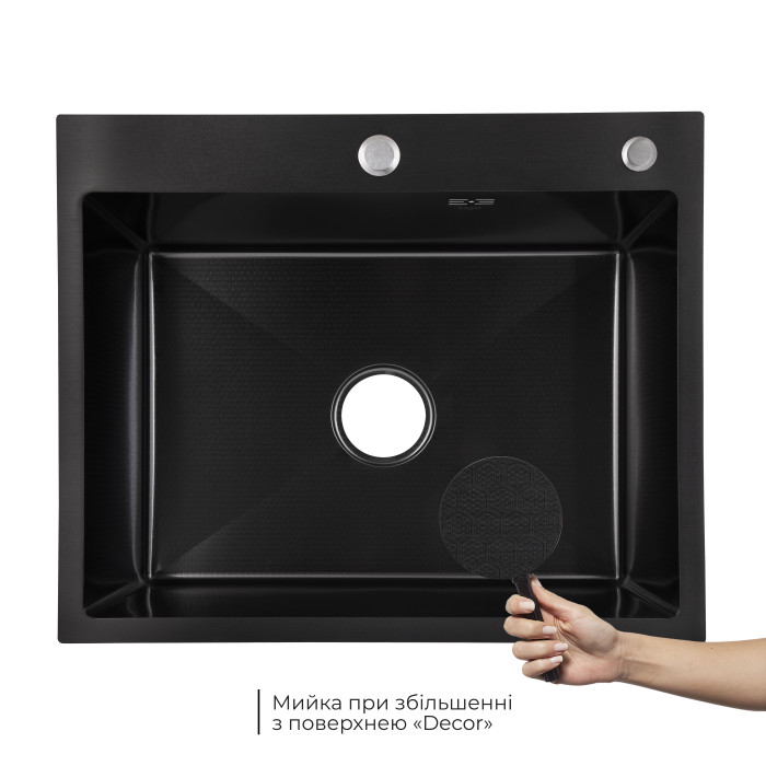 Lidz Handmade H6050HB Мийка для кухні інтегрована Decor Black PVD Honeycomb 2,5/0,5 мм LDH6050BDECPVD48371