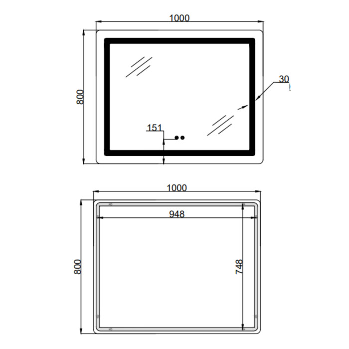 Дзеркало Lidz Kubis (KU2) 1000х800 з LED-підсвічуванням Touch, з антизапотіванням, з димером, рег. яскравості LD78LF6141008048450