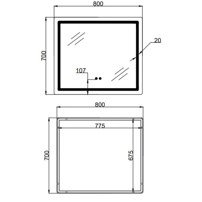 Дзеркало Qtap Mideya (MI2)  800х700 з LED-підсвічуванням Touch, з антизапотіванням, з димером, рег. яскравості QT2078NCF807048476