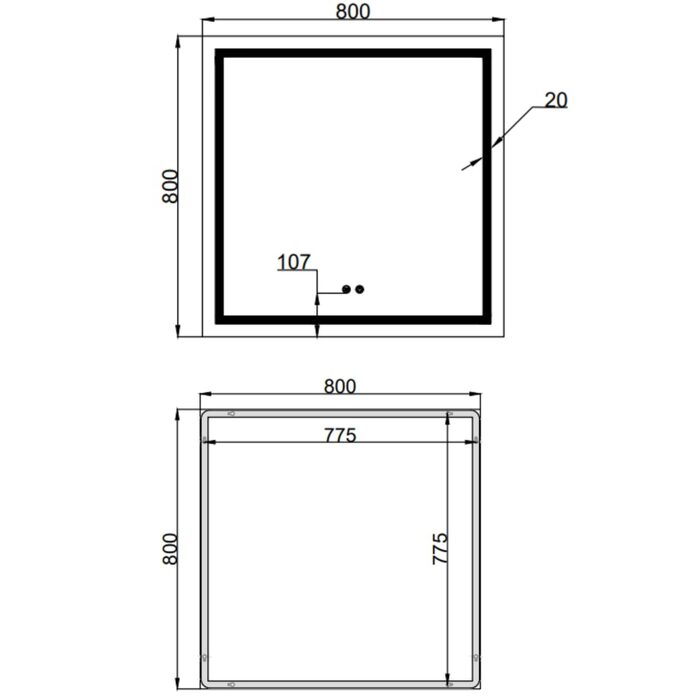 Дзеркало Qtap Mideya (MI1) 800x800 з LED-підсвічуванням Touch, з антизапотіванням, димером, рег. яскравості QT2078NCF808048477