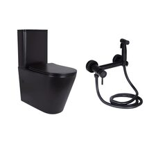 Комплект 2 в 1: підлоговий унітаз Qtap Scorpio Matt Black QT14226088AMB + набір гігієнічного душу Lidz Aria Black LDARI110BLA43394