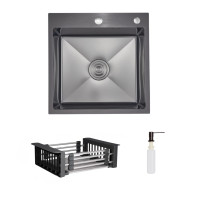 Комплект Lidz Handmade H5050HB Мийка для кухні інтегрована Decor Black PVD Honeycomb у комплекті з дозатором + Lidz LIDZK01B Корзина для кухонної мийки