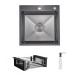 Комплект Lidz Handmade H5050HB Мийка для кухні інтегрована Decor Black PVD Honeycomb у комплекті з дозатором + Lidz LIDZK01B Корзина для кухонної мийки