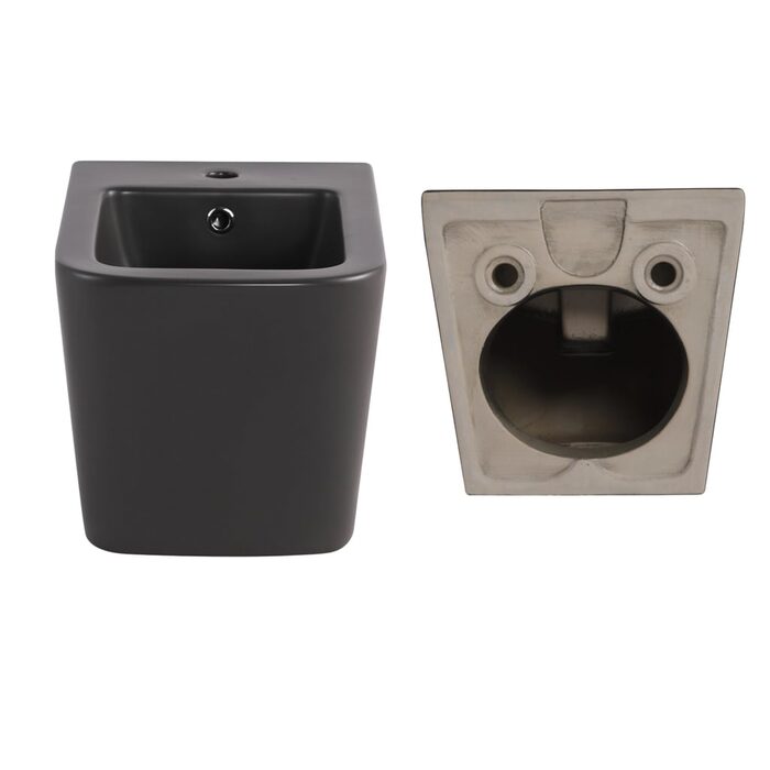 Комплект Qtap Tern Anthracite 3 в 1: підвісний унітаз Ultra Quiet + біде підвісне + раковина накладна QTROBAN49157