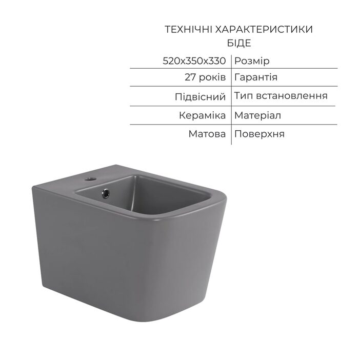 Комплект Qtap Tern Stone grey 3 в 1: підвісний унітаз Ultra Quiet + біде підвісне + раковина накладна QTTERSG49162