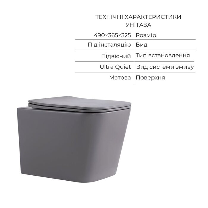 Комплект Qtap Tern Stone grey 3 в 1: підвісний унітаз Ultra Quiet + біде підвісне + раковина накладна QTTERSG49162
