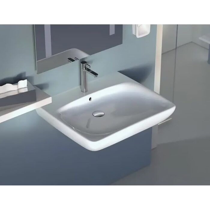 501.461.00.7 Selnova Comfort Умивальник 55см для людей з обмеженими фізичними можливостями, з 1 отв.під змішувач та  переливом, білий глянець (1 сорт)