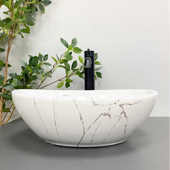 Умивальник (раковина) VBI PARMA WHITE STONE GLOSSY накладний