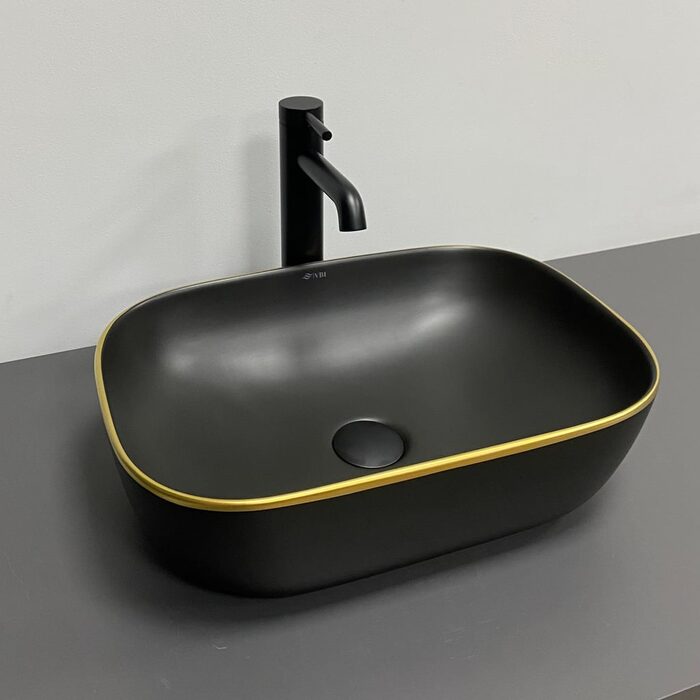 Умивальник (раковина) VBI RAVENNA BLACK MATT GOLD EDGE накладний