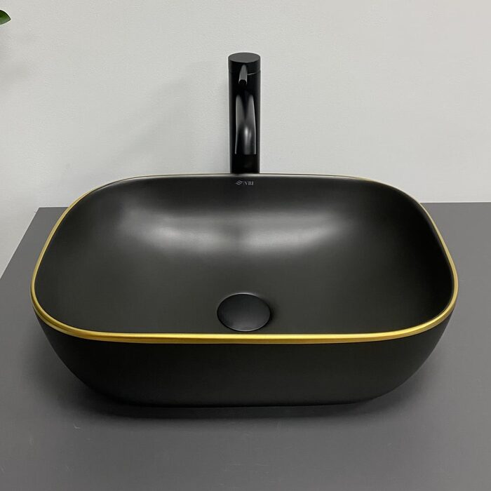 Умивальник (раковина) VBI RAVENNA BLACK MATT GOLD EDGE накладний