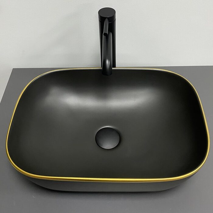 Умивальник (раковина) VBI RAVENNA BLACK MATT GOLD EDGE накладний