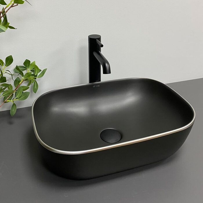 Умивальник (раковина) VBI RAVENNA BLACK MATT SILVER EDGE накладний