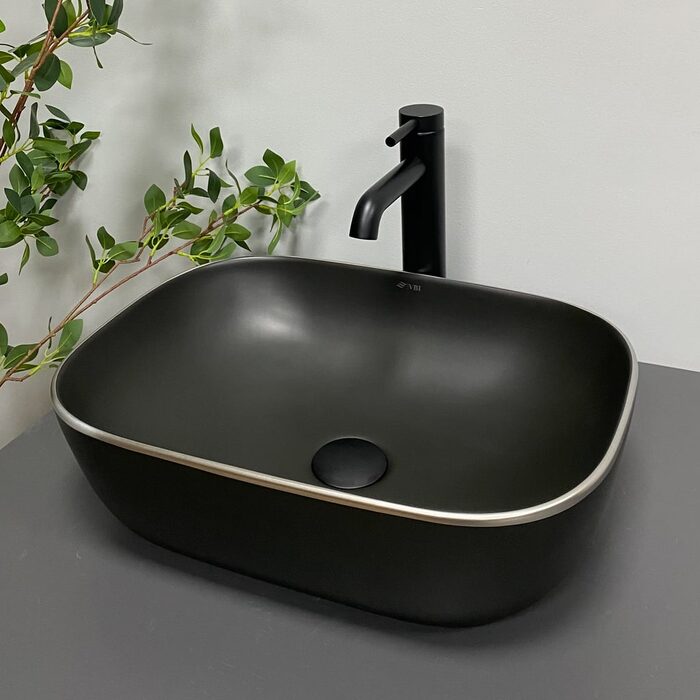 Умивальник (раковина) VBI RAVENNA BLACK MATT SILVER EDGE накладний