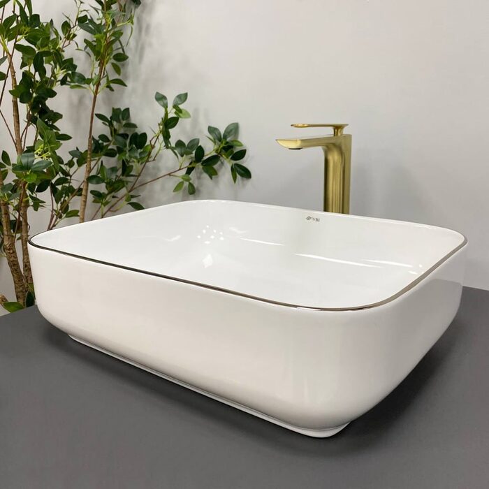 Умивальник (раковина) VBI PALERMO WHITE ROSE GOLD EDGE накладний