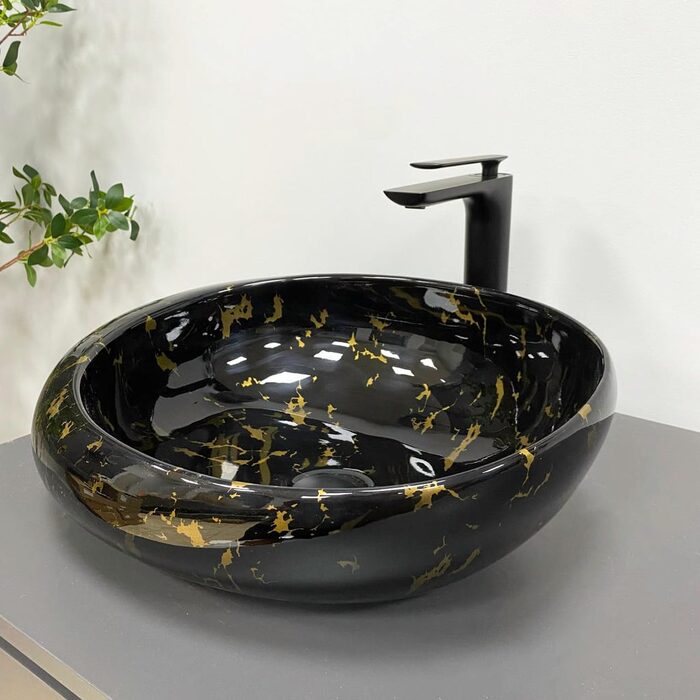 Умивальник (раковина) VBI RICCIA BLACK MARMO GLOSSY накладний