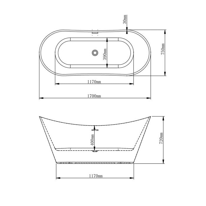 Ванна VBI MARMOLADA BLACK 170 x 75 окремостояча