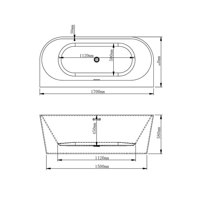 Ванна VBI CAVALLINO 170 x 80 пристінна