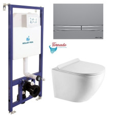 Інсталяція Koller Pool Dune 1200SL + Integro Cosmo Chrome matt панель змиву + підвісний унітаз Round Smart з сидінням Soft-close ( змив Tornado 3,0 )