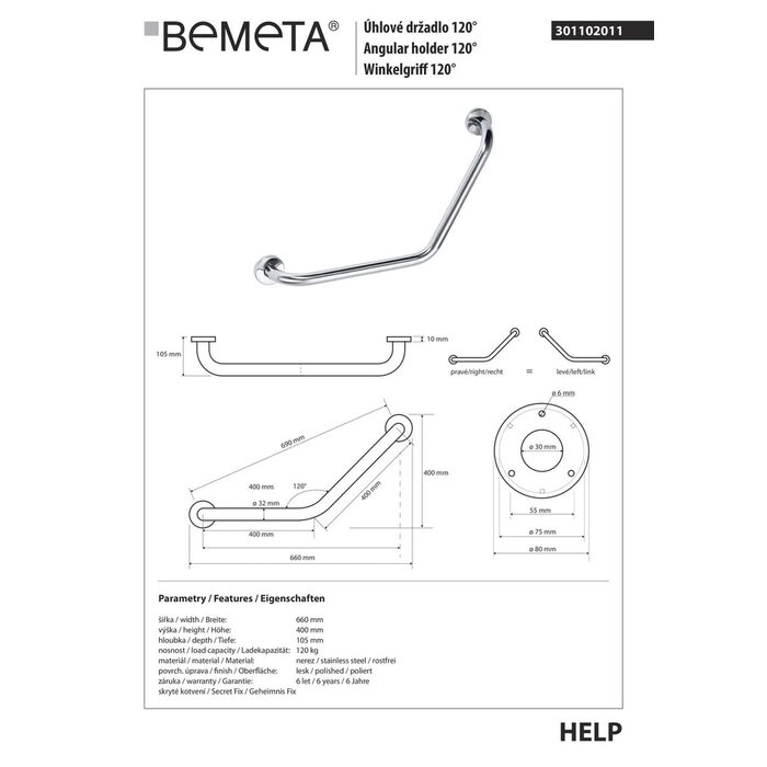 Поручень кутовий Help (301102011), Bemeta