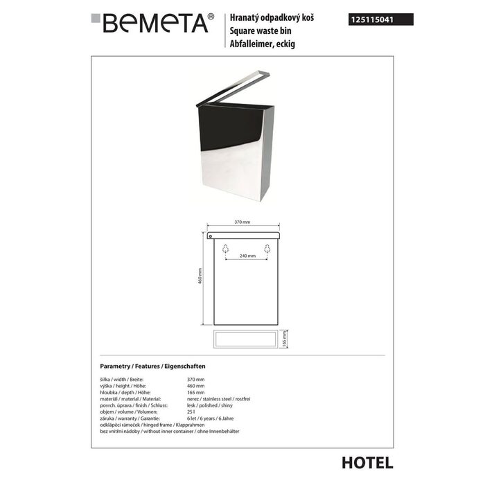 Відро для сміття 25 л Hotel (125115041), Bemeta