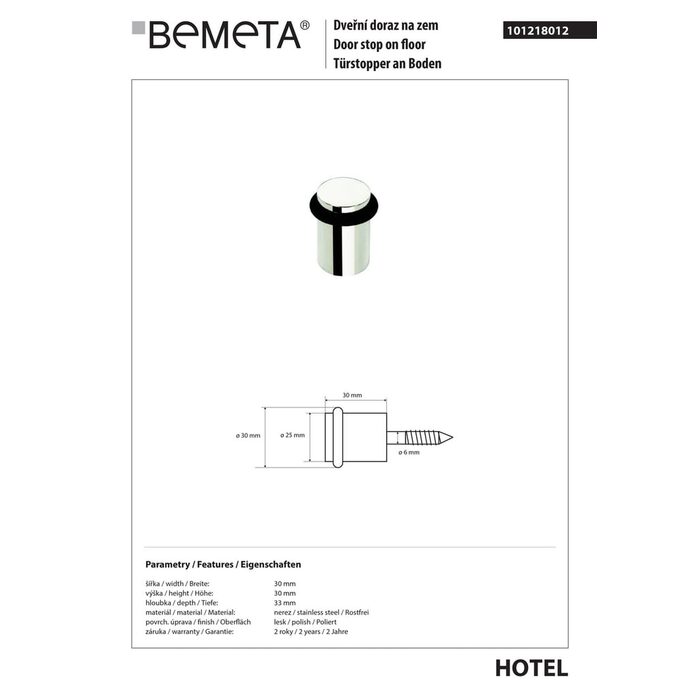 Обмежувач для дверей Hotel (101218012), Bemeta