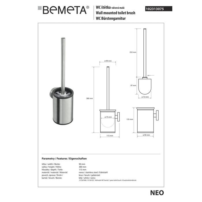 Туалетна щітка з тримачем Neo (102313075), Bemeta