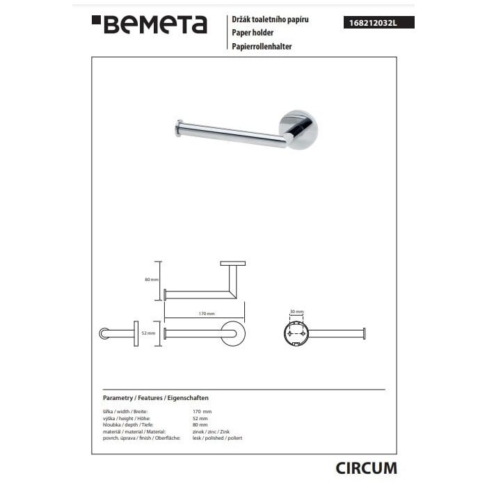 Тримач для туалетного паперу Circum 168212032L left Bemeta
