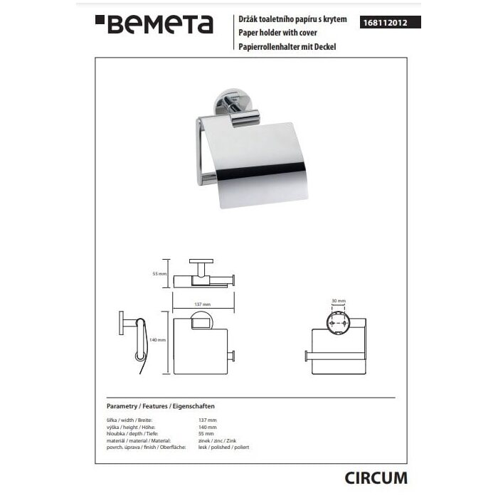 Тримач для туалетного паперу Circum 168112012 Bemeta
