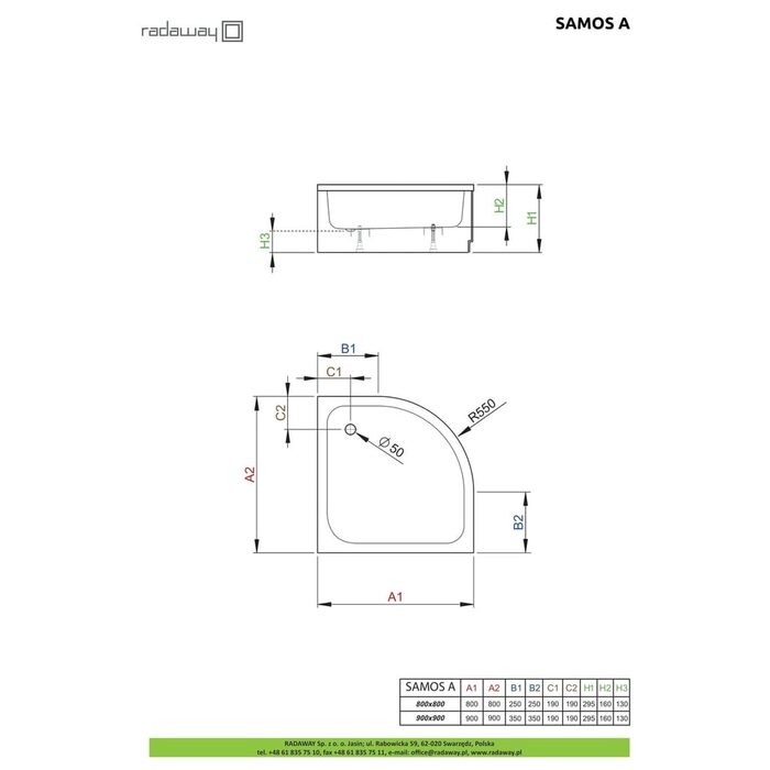Душовий піддон Samos A 80x80 см, RADAWAY