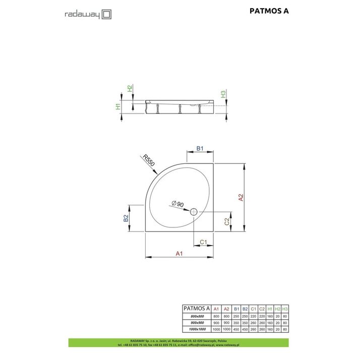 Душовий піддон Patmos A 100x100 см, RADAWAY