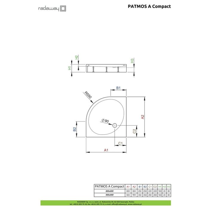 Душовий піддон Patmos A Compact 80x80 см, RADAWAY