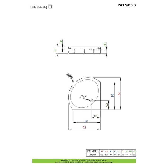 Душовий піддон Patmos B 90x90 см, RADAWAY