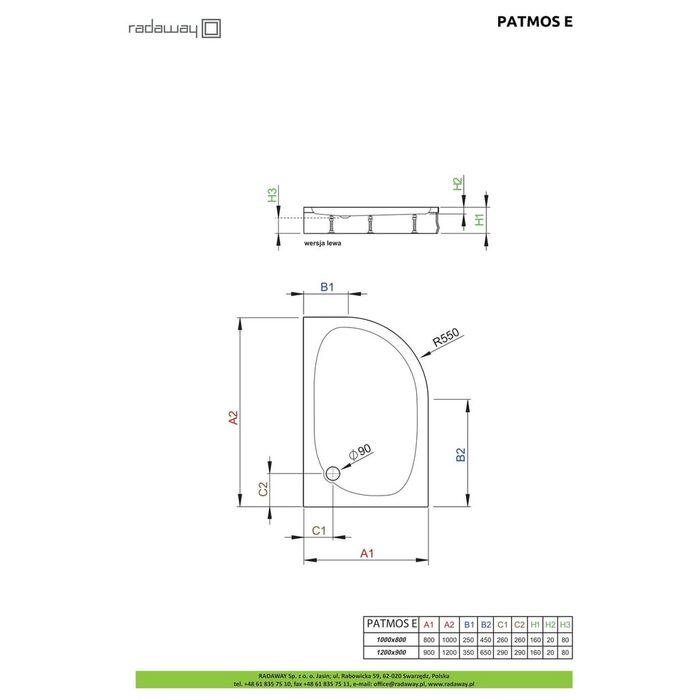 Душовий піддон Patmos E 100x80 см лівий, RADAWAY