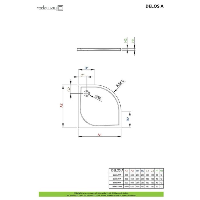 Душовий піддон Delos A 80x80 см, RADAWAY