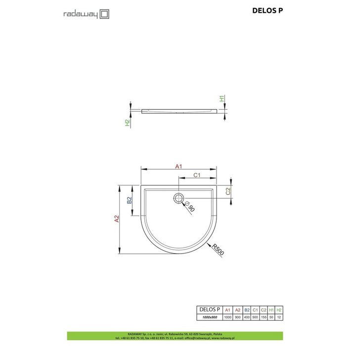 Душовий піддон Delos P 100x90 см, RADAWAY